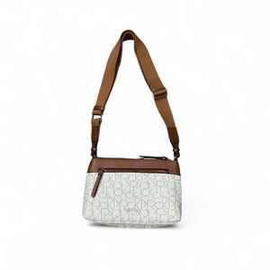 Calvin Klein Monogram White and Tan Crossbody Bag